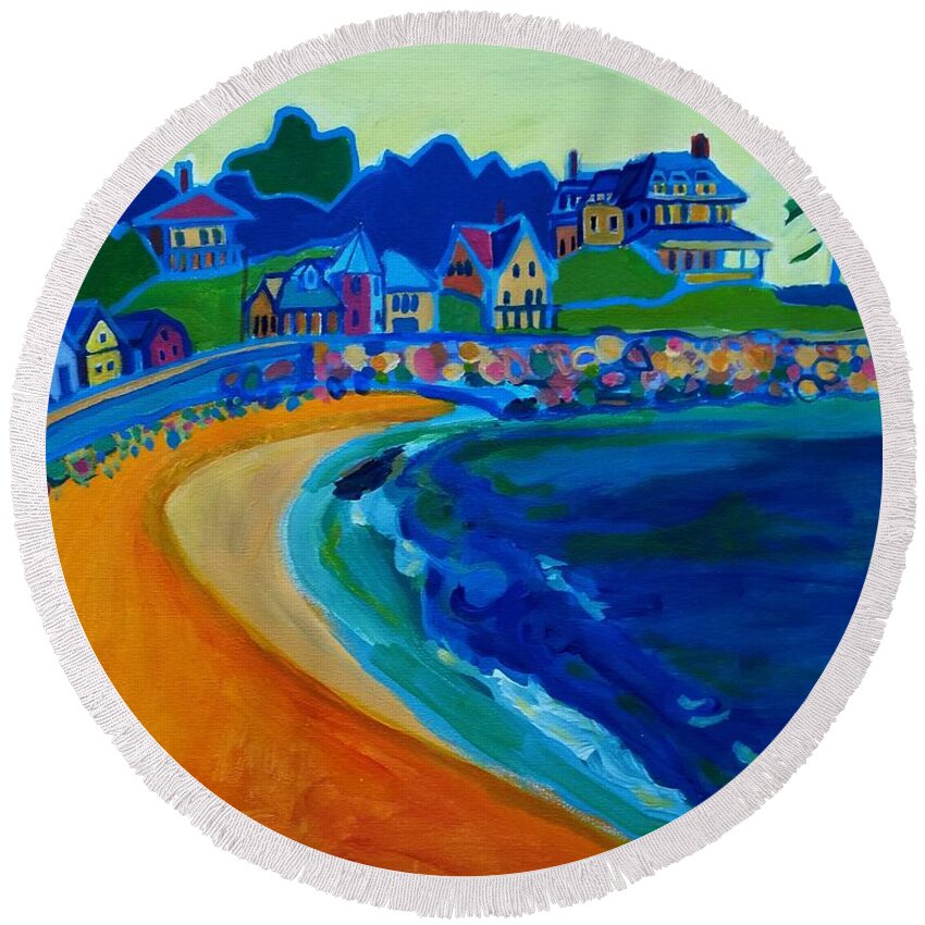 Beach Round Beach Towel featuring the painting Cliff House near Hampton Beach NH by Debra Bretton Robinson