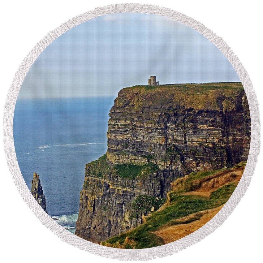 Ireland Round Beach Towel featuring the photograph Cliffside Steeple by Jennifer Robin