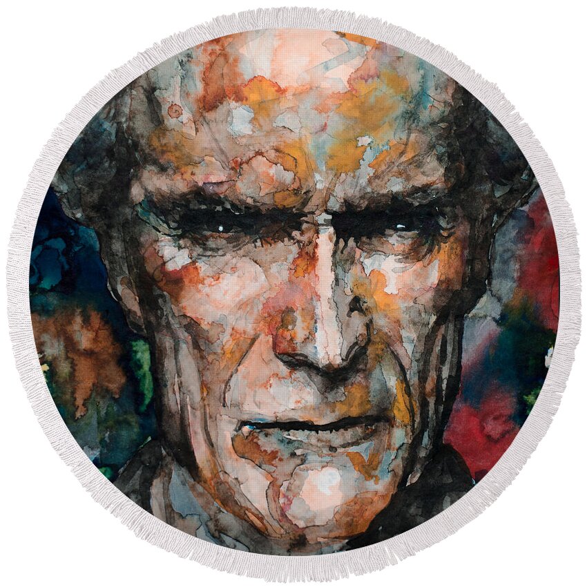 Clint Eastwood Round Beach Towel featuring the painting Clint Eastwood by Laur Iduc