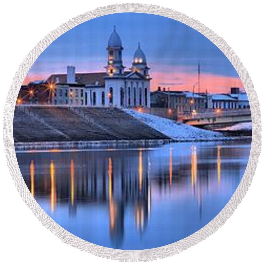 Lock Haven Round Beach Towel featuring the photograph Clinton County Courthouse Extra Wide Panorama by Adam Jewell