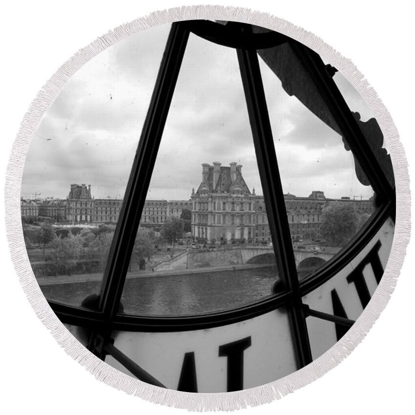 Seine River Round Beach Towel featuring the photograph Clock at Musee d'Orsay by Chevy Fleet