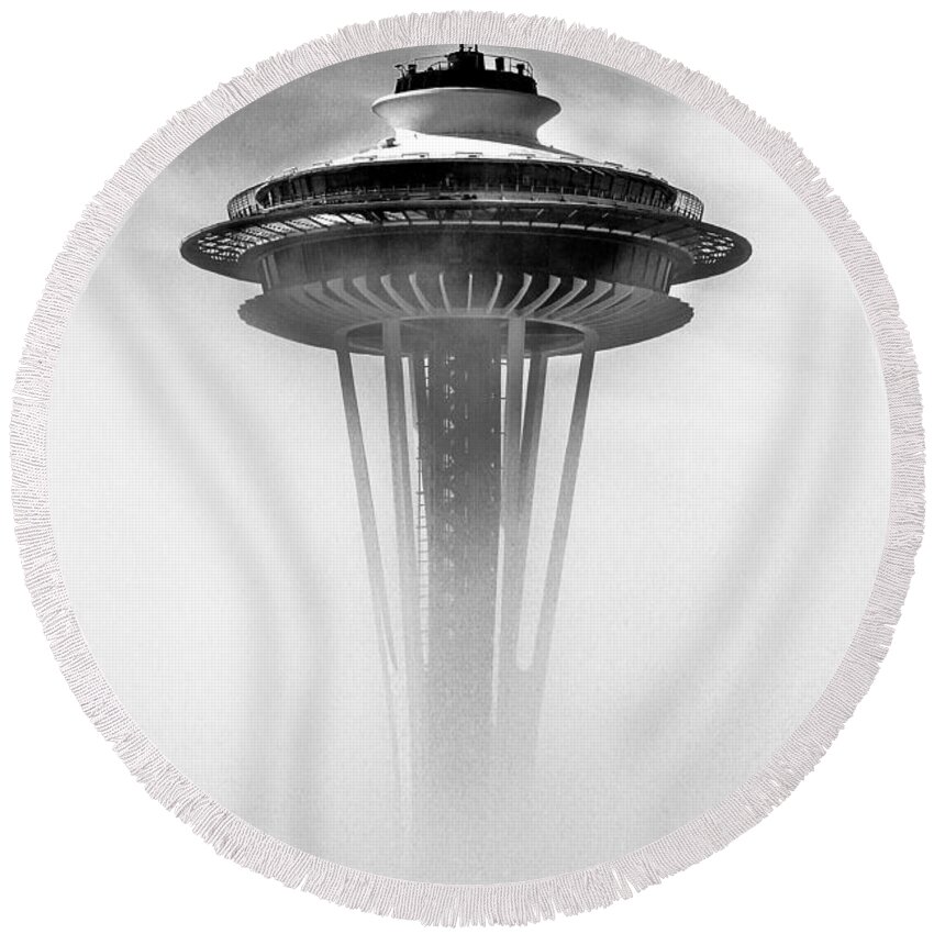 Space Needle Round Beach Towel featuring the photograph Cloud City 1962 by Benjamin Yeager