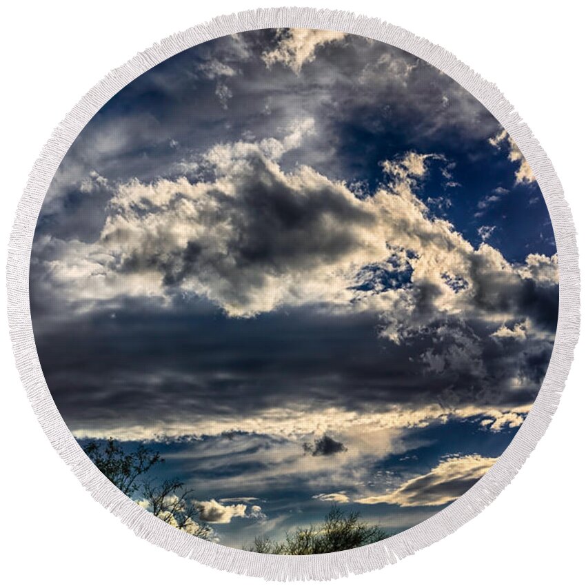 2013 Round Beach Towel featuring the photograph Cloud Drama by Mark Myhaver