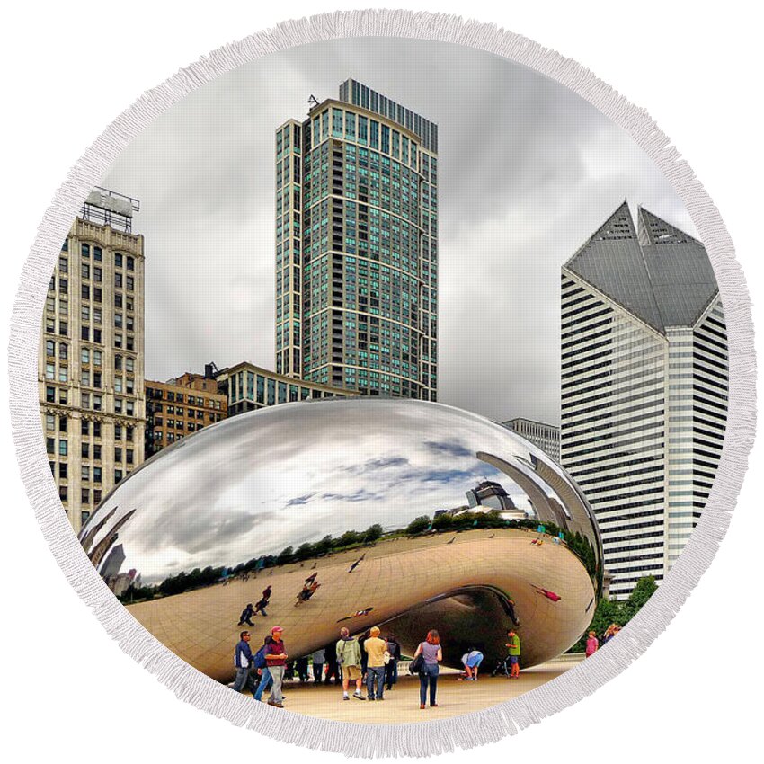 Cloud Gate Round Beach Towel featuring the photograph Cloud Gate in Chicago by Mitchell R Grosky