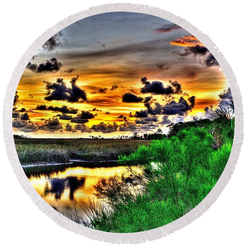 Sunset Round Beach Towel featuring the photograph Clouds in After Glow by Richard Zentner