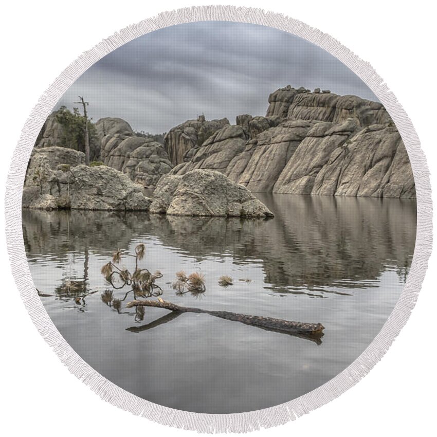 Lake Round Beach Towel featuring the photograph Cloudy Day at Sylvan Lake by Steve Triplett