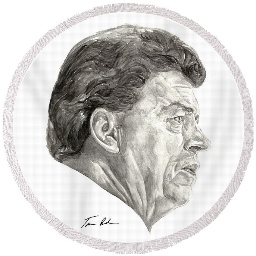Coach Chuck Daly Round Beach Towel featuring the painting Coach by Tamir Barkan