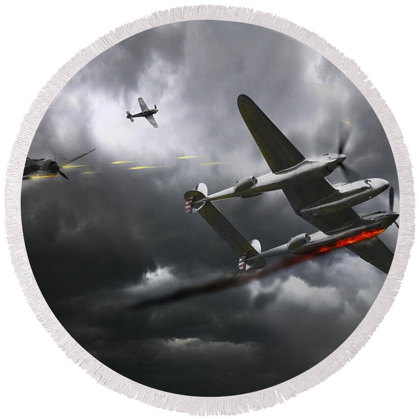 P38 Lightning Round Beach Towel featuring the digital art Cobra Strike by Airpower Art