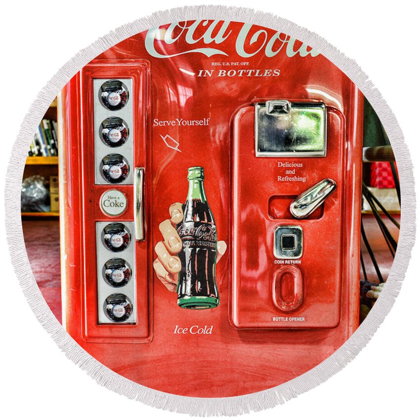 Coke Round Beach Towel featuring the photograph Coca-Cola retro style by Paul Ward
