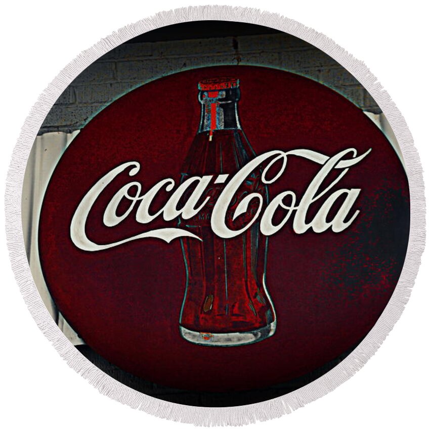 Coca Cola Round Beach Towel featuring the photograph Coca Cola sign by Lisa Wooten