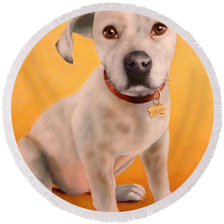 Puppy Print Painting Round Beach Towel featuring the painting Cocoa by Natalia Astankina