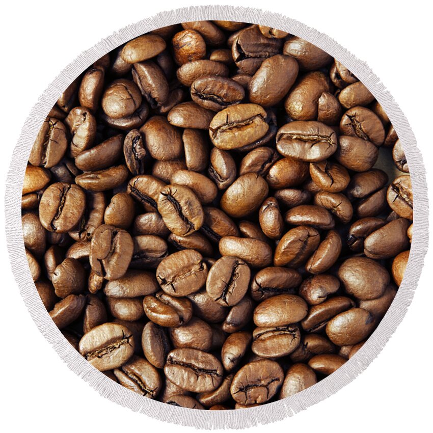 Bean Round Beach Towel featuring the photograph Coffee beans by Les Cunliffe