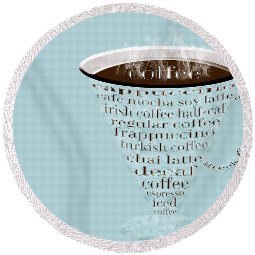 Coffee Round Beach Towel featuring the digital art Coffee Cup The Jetsons Blue by Andee Design