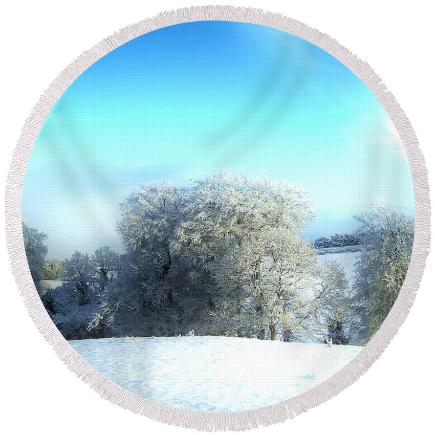 Winter Round Beach Towel featuring the photograph Cold Blue by Nina Ficur Feenan