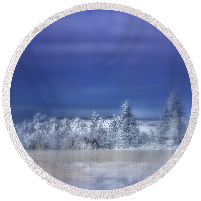 Nature Round Beach Towel featuring the photograph Cold Winter Day by Ellen Heaverlo