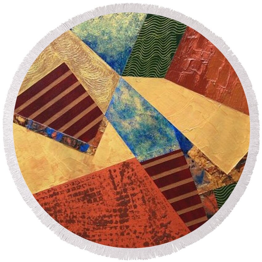 Texture Round Beach Towel featuring the painting Collaboration by Linda Bailey