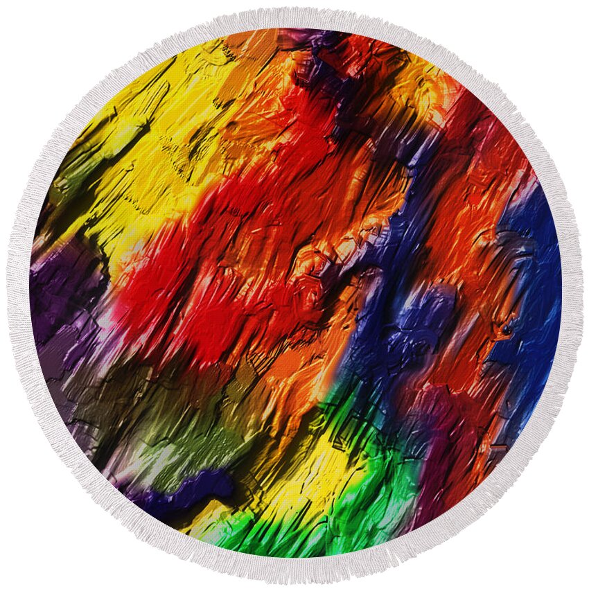 Abstract Round Beach Towel featuring the digital art Collision of Colour by Jo-Anne Gazo-McKim