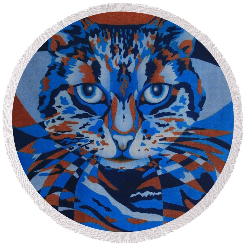 Cat Round Beach Towel featuring the painting Color Cat III by Pamela Clements