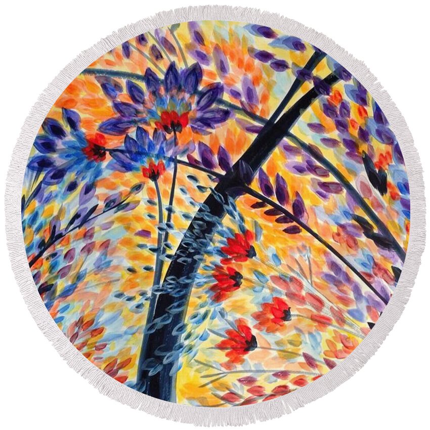 Color Flurry 3 Round Beach Towel featuring the painting Color Flurry 3 by Holly Carmichael