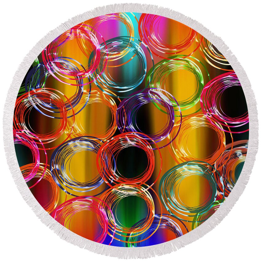 Abstract Round Beach Towel featuring the digital art Color Frenzy 4 by Andee Design