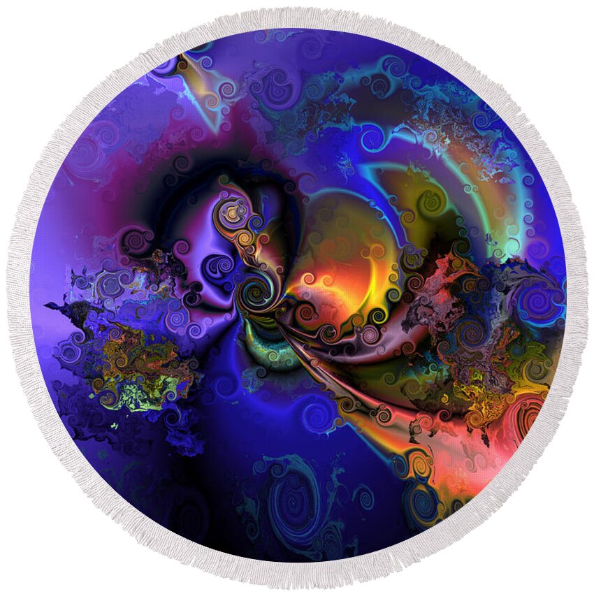 Abstract Round Beach Towel featuring the digital art Color gone amok by Claude McCoy