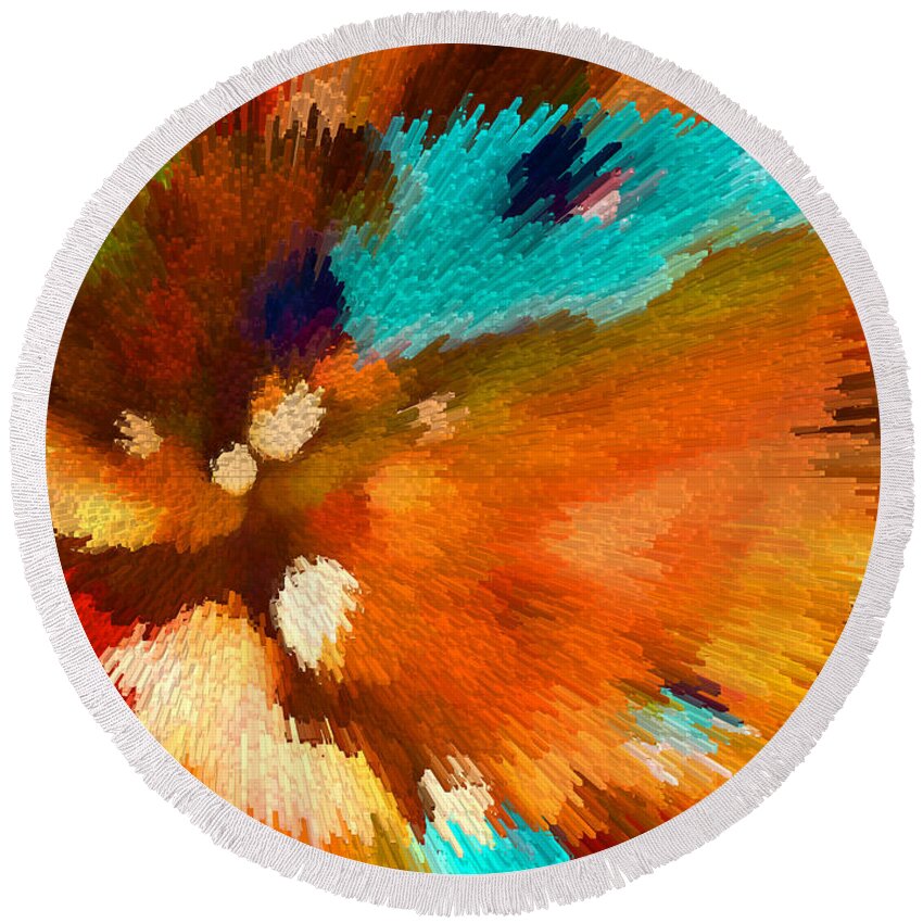 Colorful Abstract Art Round Beach Towel featuring the digital art Color Shock 1 - Vibrant Digital Painting by Sharon Cummings