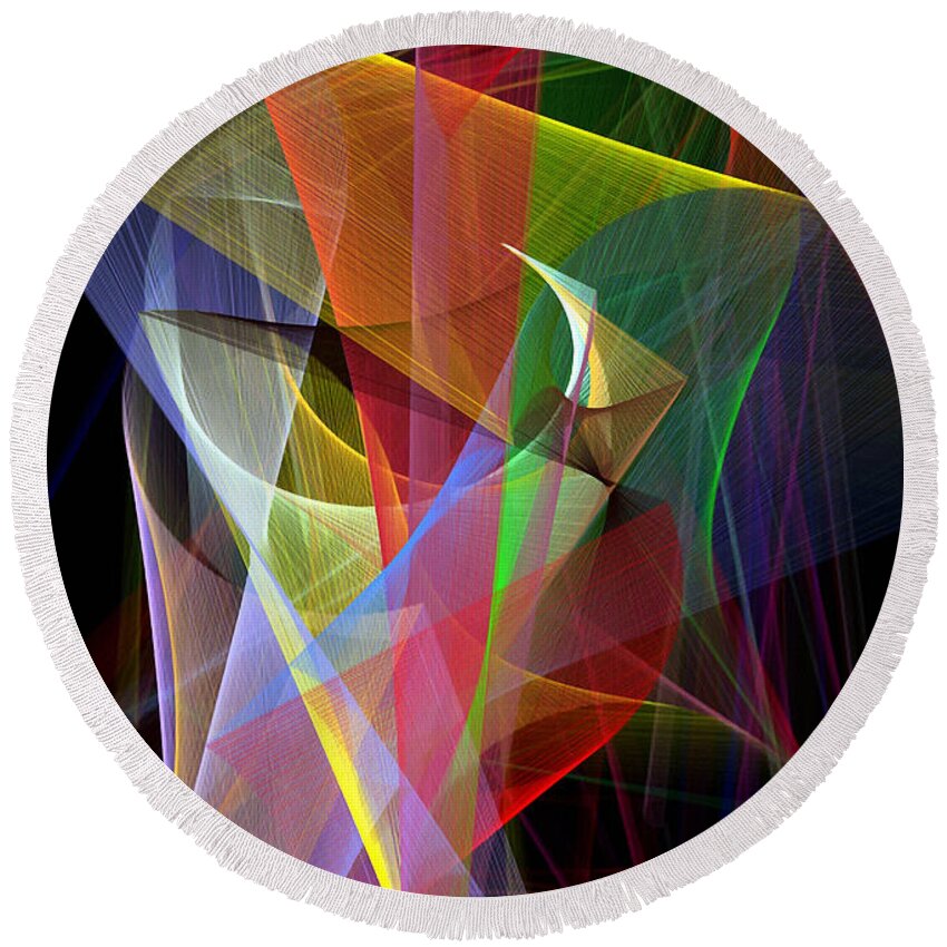 Abstract Round Beach Towel featuring the digital art Color Symphony by Rafael Salazar