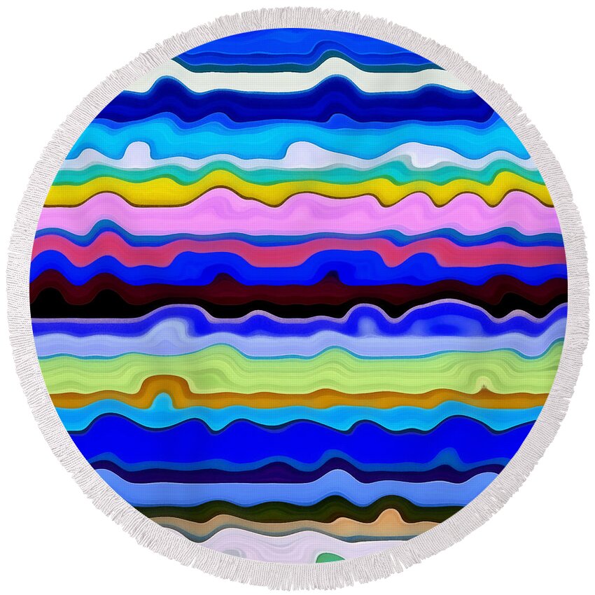 Textural Round Beach Towel featuring the painting Color Waves No. 4 by Michelle Calkins