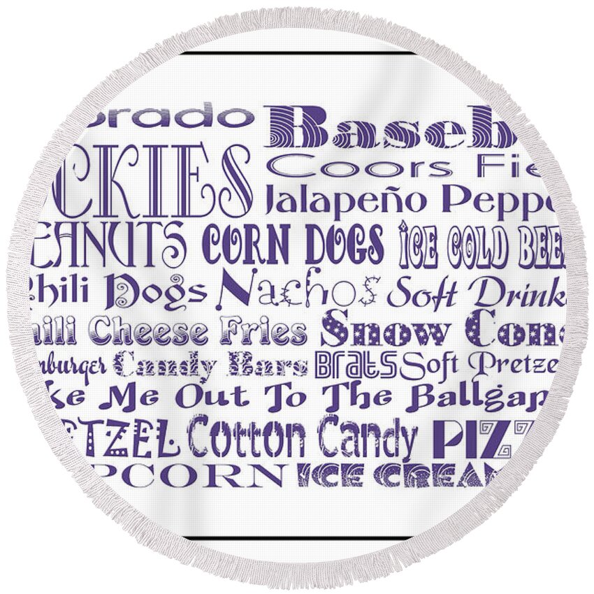 Andee Design Baseball Round Beach Towel featuring the digital art Colorado Rockies Game Day Food 3 by Andee Design