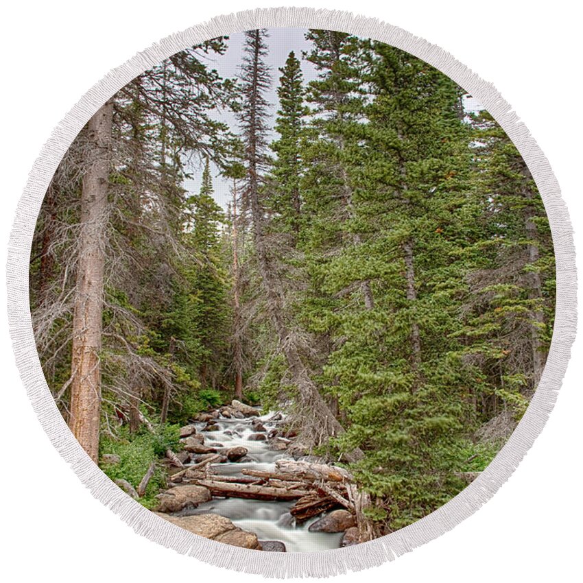 Mountain Stream Round Beach Towel featuring the photograph Colorado Rocky Mountain Flowing Stream by James BO Insogna