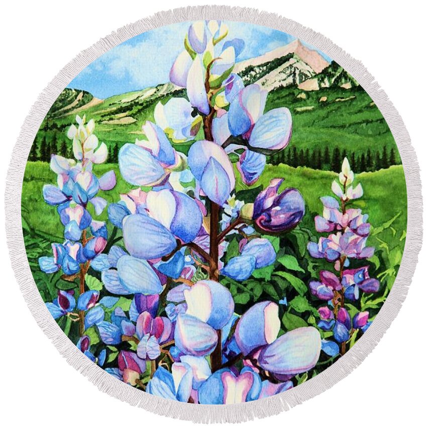 Flowers Round Beach Towel featuring the painting Colorado Summer Blues by Barbara Jewell
