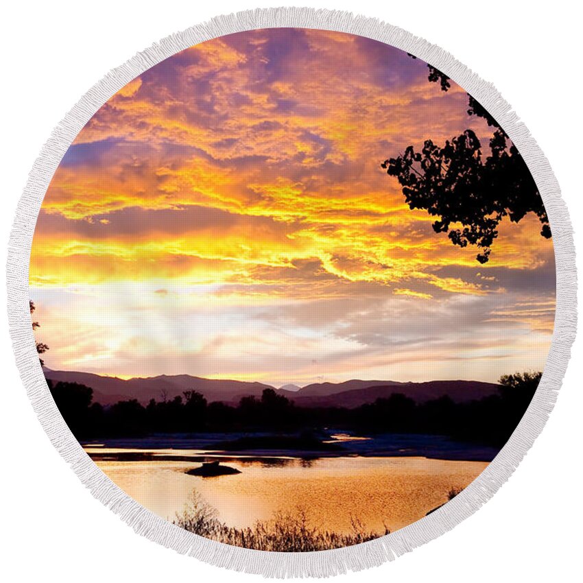 Sunsets Round Beach Towel featuring the photograph Colorado Summer Sunset by James BO Insogna