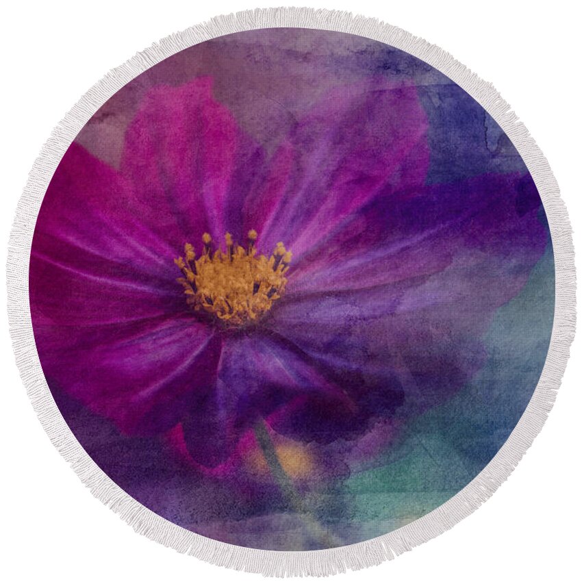 Florals Round Beach Towel featuring the photograph Colorful Cosmos by Arlene Carmel
