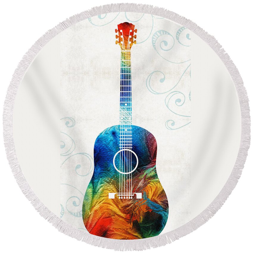 Guitar Round Beach Towel featuring the painting Colorful Guitar Art by Sharon Cummings by Sharon Cummings