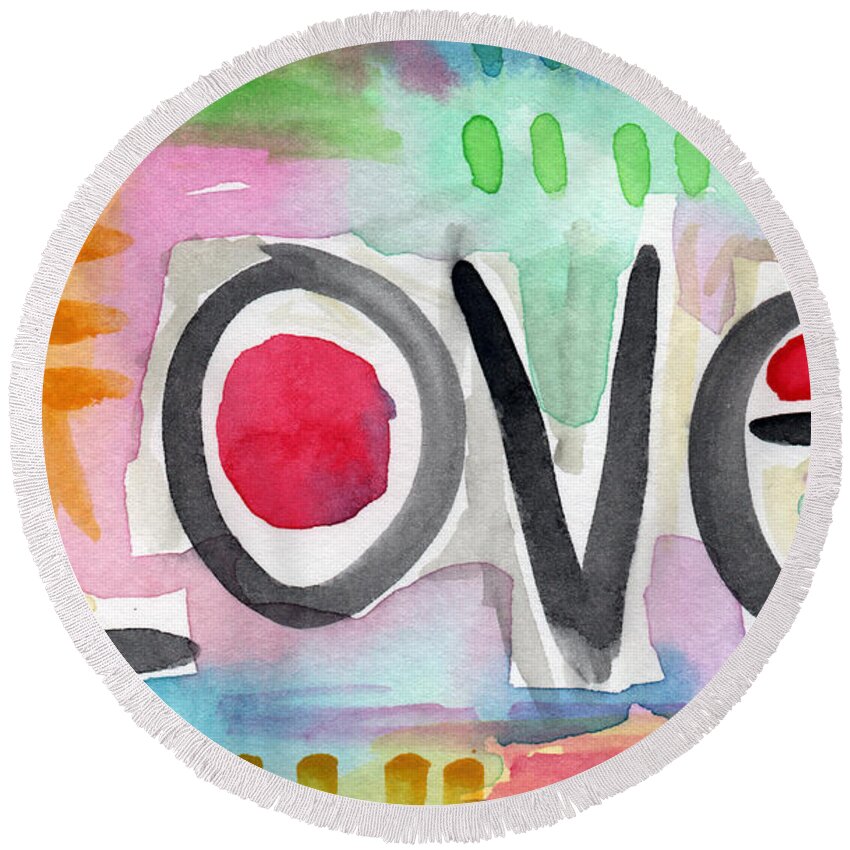 Love Round Beach Towel featuring the painting Colorful Love- painting by Linda Woods