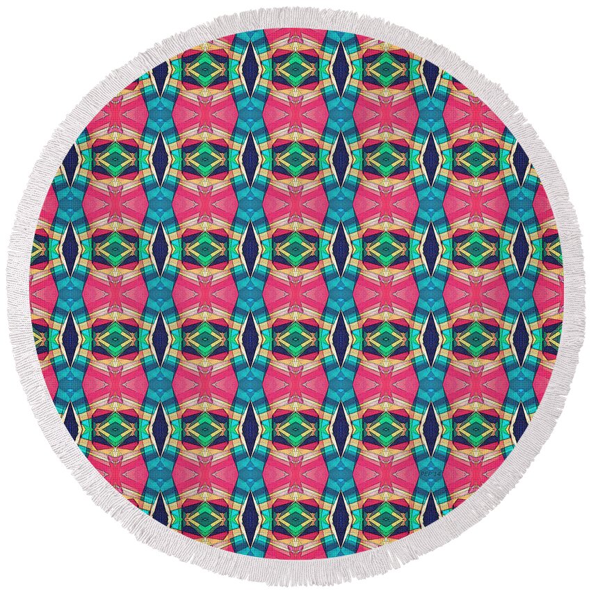Pattern Round Beach Towel featuring the digital art Colorful Pattern of Symmetry by Phil Perkins