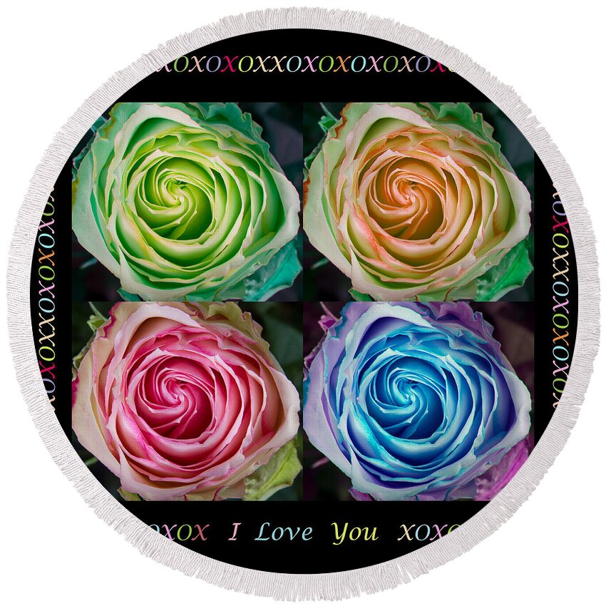 Love Round Beach Towel featuring the photograph Colorful Rose Spirals With Love by James BO Insogna