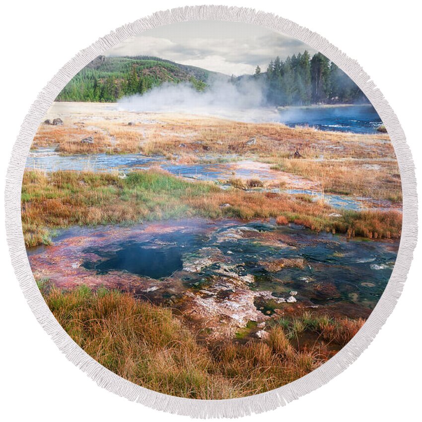 Wyoming Round Beach Towel featuring the photograph Colorful Waters by Lars Lentz