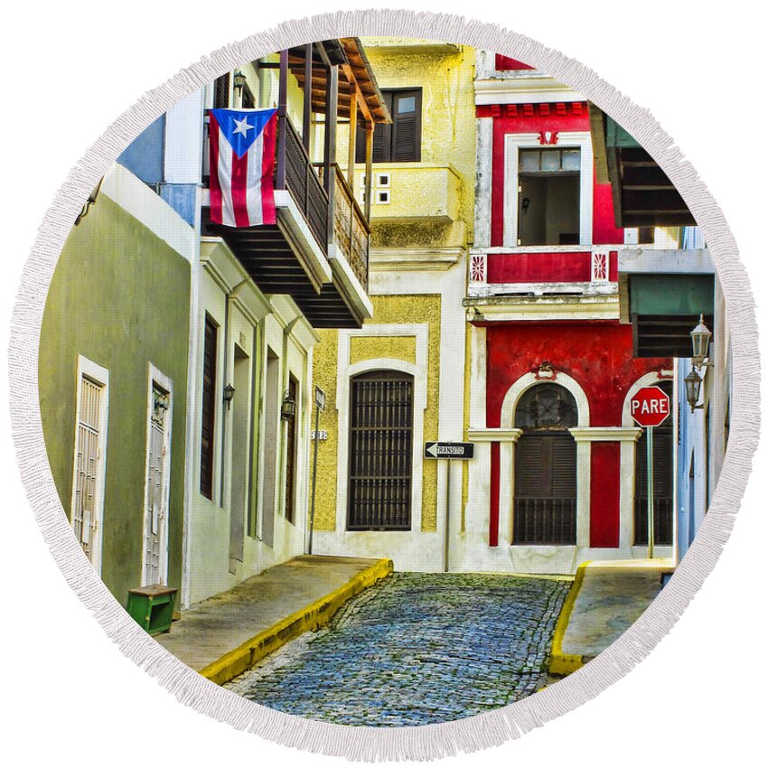 San Juan Round Beach Towel featuring the photograph Colors of Old San Juan Puerto Rico by Carter Jones