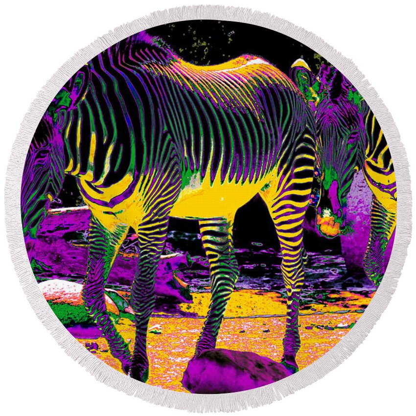 Zebra Round Beach Towel featuring the photograph Colourful Zebras by Aidan Moran