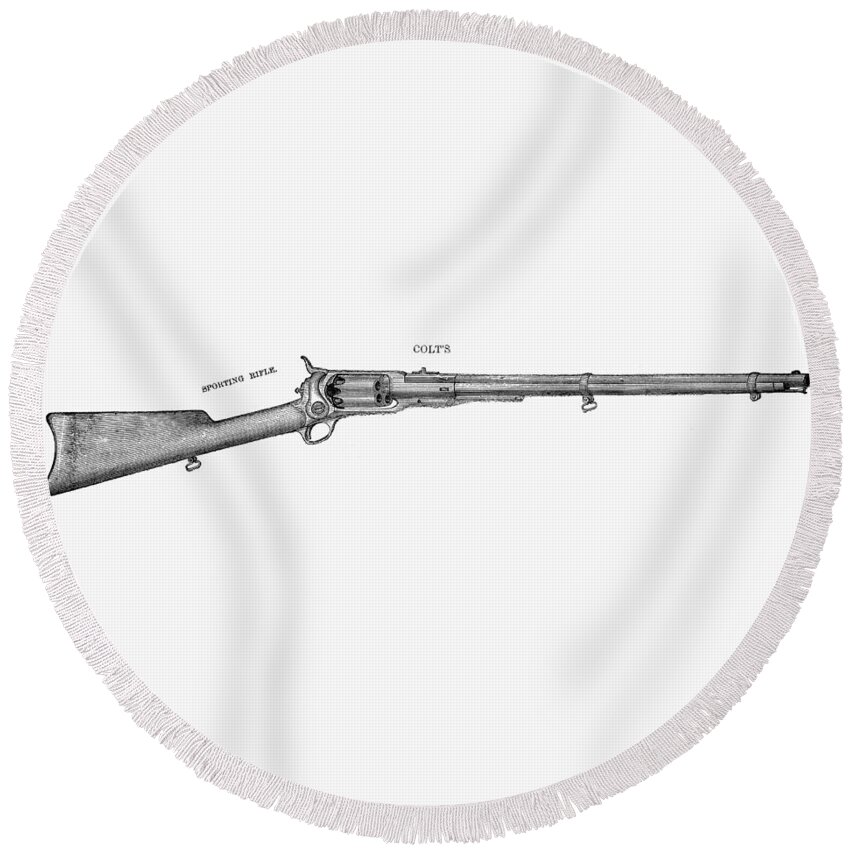 19th Century Round Beach Towel featuring the painting Colt Sporting Rifle by Granger