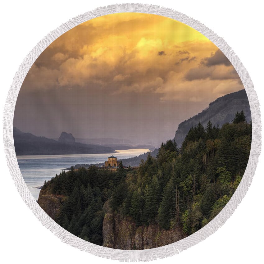 October Round Beach Towel featuring the photograph Columbia River Gorge Vista by Mark Kiver
