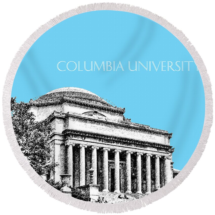 University Round Beach Towel featuring the digital art Columbia University - Sky Blue by DB Artist