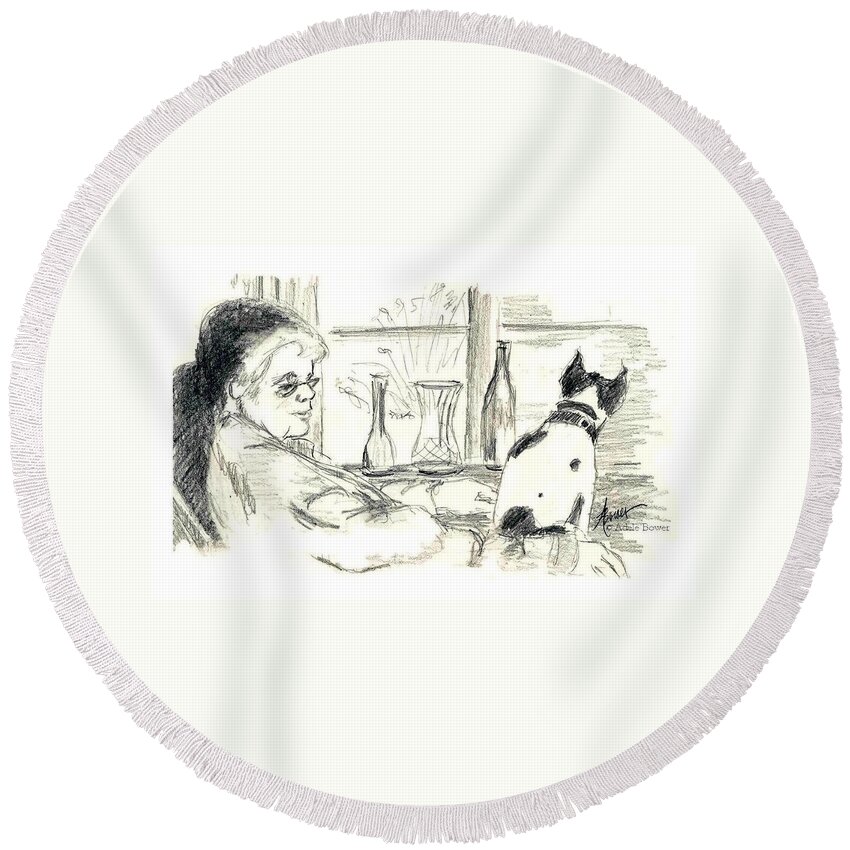 Dog Round Beach Towel featuring the painting Companions by Adele Bower