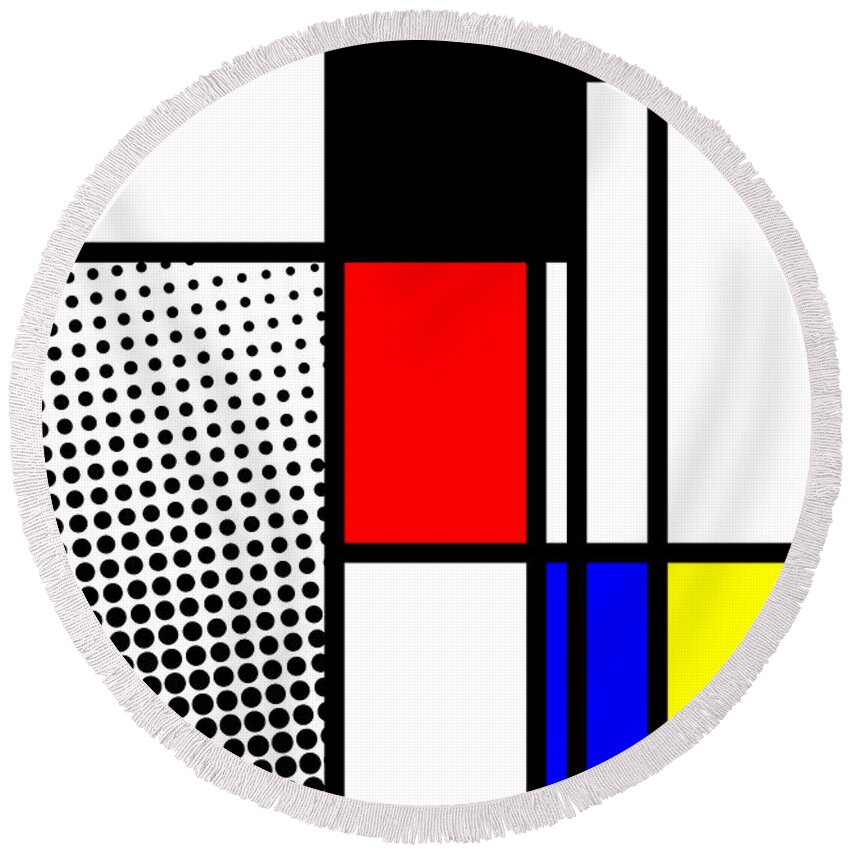Mondrian Round Beach Towel featuring the mixed media Composition 100 by Dominic Piperata