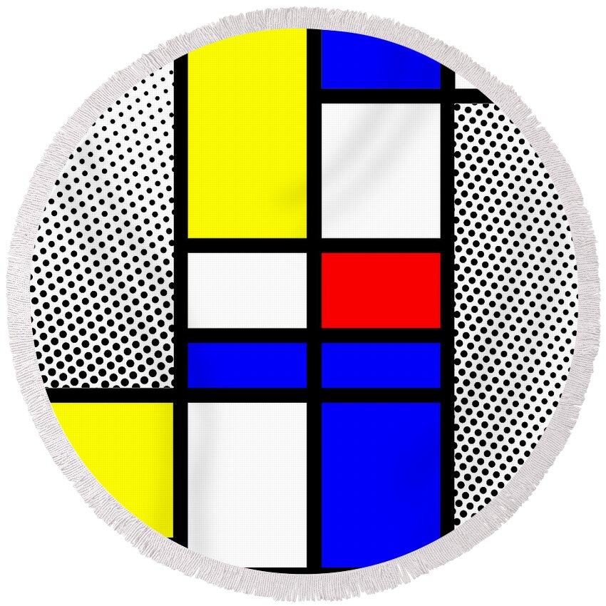 Mondrian Round Beach Towel featuring the mixed media Composition 112 by Dominic Piperata