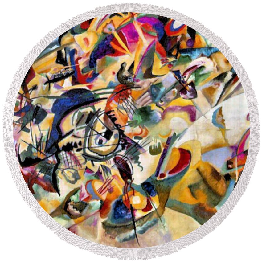 Wassily Kandinsky Round Beach Towel featuring the painting Composition VII by Wassily Kandinsky