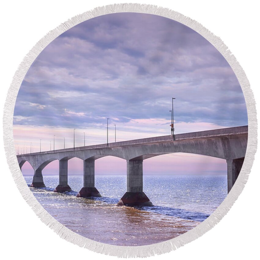 Bridge Round Beach Towel featuring the photograph Confederation Bridge sunset by Elena Elisseeva