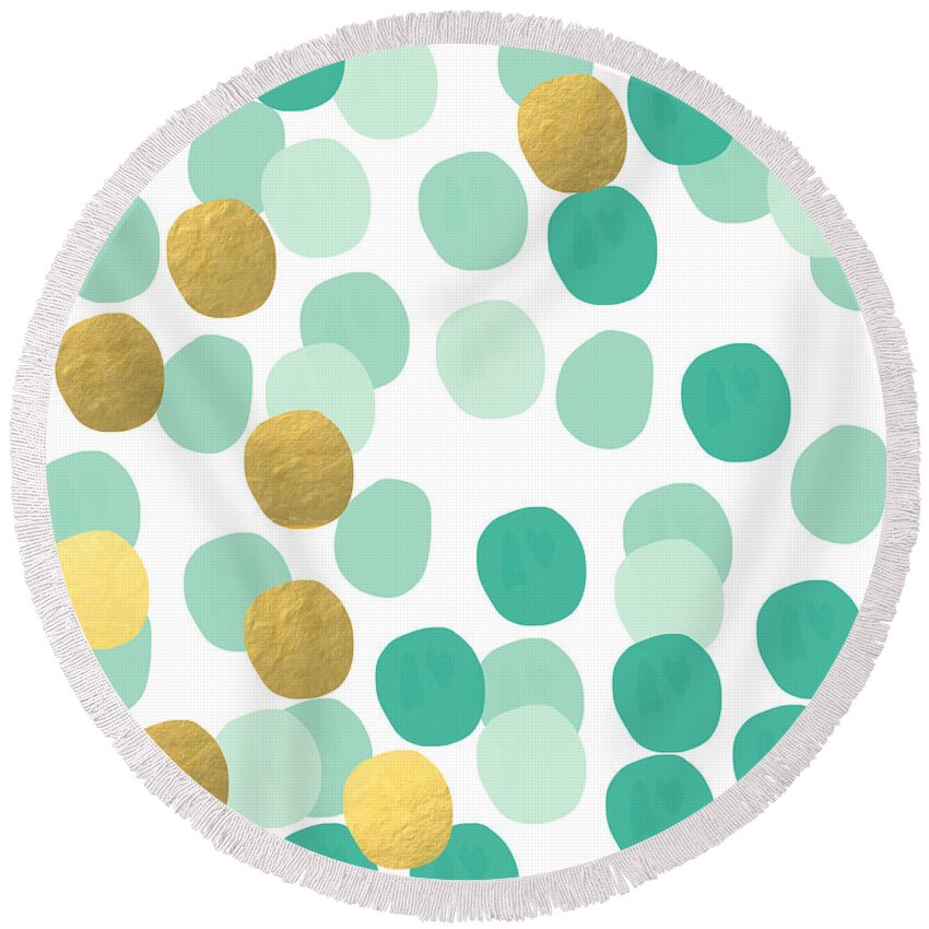 Confetti Round Beach Towel featuring the painting Confetti 2- abstract art by Linda Woods