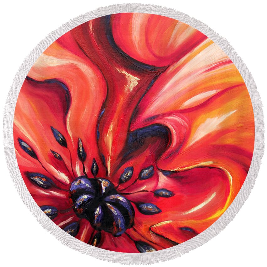 Flower Round Beach Towel featuring the painting Consuming Fire by Meaghan Troup